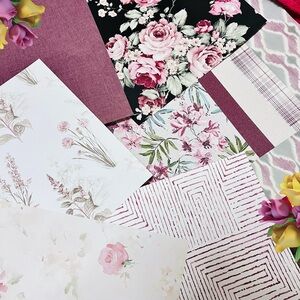 Set of 10 Large Floral & Geometric Patterned Burgundy Wallpaper Sheets Bundle